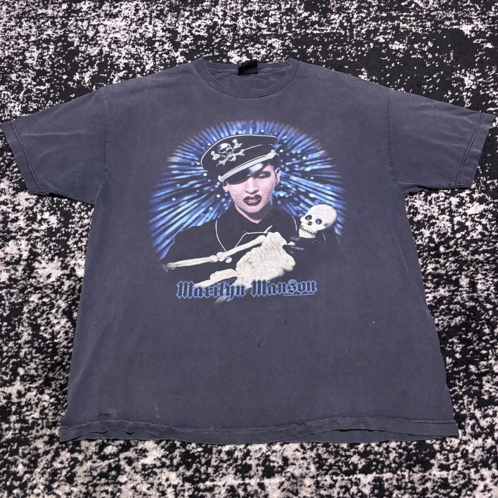 Vintage 2004 Marilyn Manson Giant Faded Black Graphic T-Shirt Mens XL